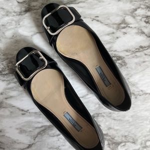 Prada Black Patent Leather Flats with Buckle